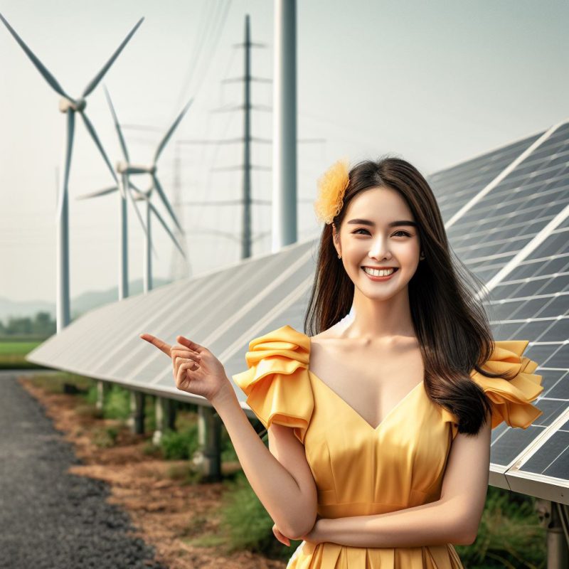 Korean lady with solar panels